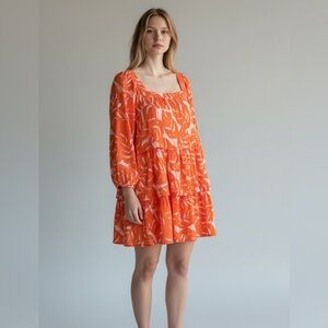 Who What Wear Orange Tropical Tiered Dress - Size L